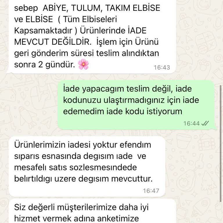 Kıyafet Sepeti Cayma Hakkımı Kullanmama İzin Vermiyor.