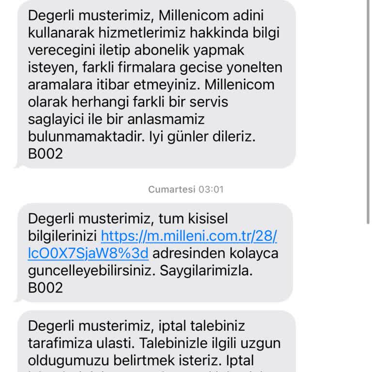 Millenicom Haksız Faturalandırma Ve İptal Talebi Almama
