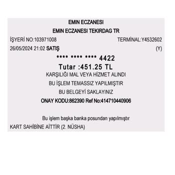 Emin Eczanesi (Tekirdağ) Ödeme Tutarının Fazlasını Alıyor