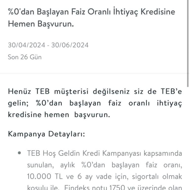 TEB 10.000 Faizsiz Kredi İçin Hesap Açmayın ❌