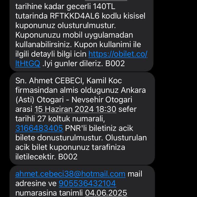 Obilet Kupon İptalini İstiyorum