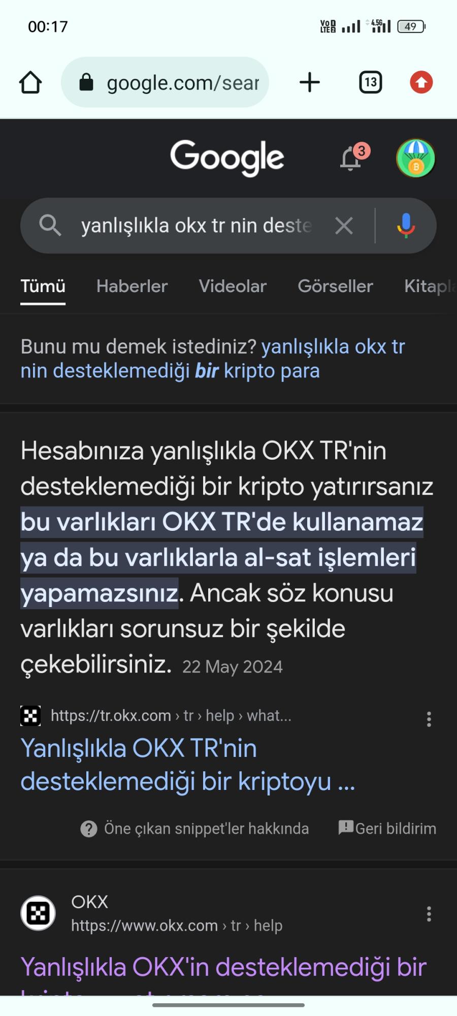 OKX Okx TR Yanlış Ağa Token Gönderdim Yardım Lütfen - Şikayetvar