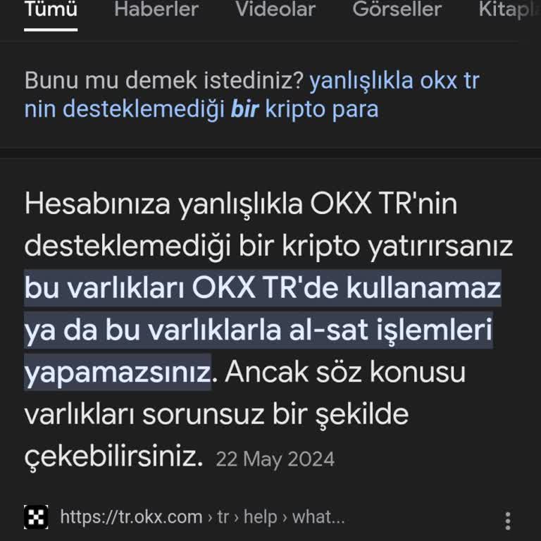 Okx TR Yanlış Ağa Token Gönderdim Yardım Lütfen