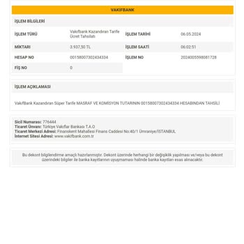 VakıfBank Kazandıran Tarife İle Yapılan Kesintiler