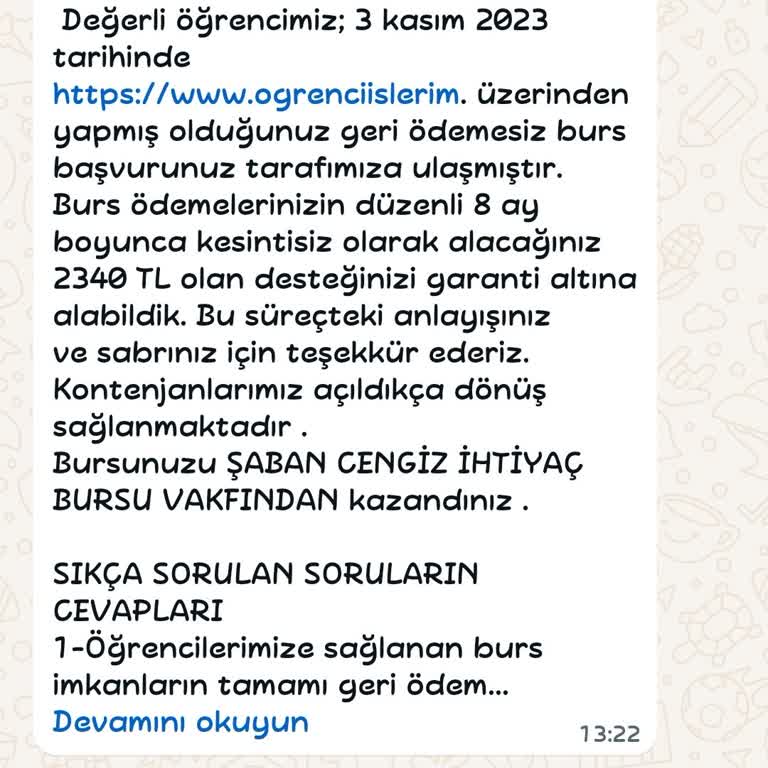 Şaban Cengiz Vakfı (Burs Başvuru) Vakıf Burs İşlemleri Hakkında Bilgilendirme
