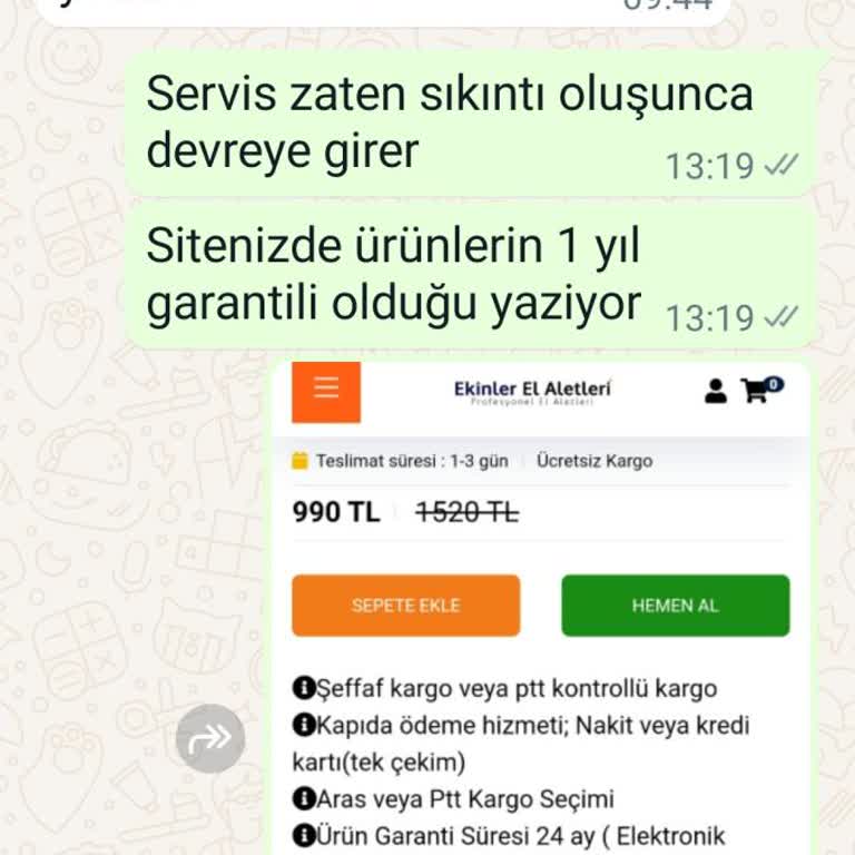 Ekinler Profesyonel El Aletleri Ekinlerelaletleri.com'dan Aldığım Şarjlı Matkap Kısa Sürede Bozuldu Ve Müşteri Hizmetleri İlgisiz
