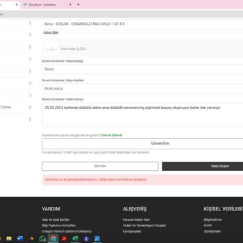 Karaca Züccaciye Karaca Düdüklü Tencere İçin Servis Talebi Açılmıyor