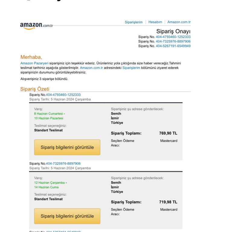 Verdiğim Siparişler İçin Amazon Tarafından Mağduriyet