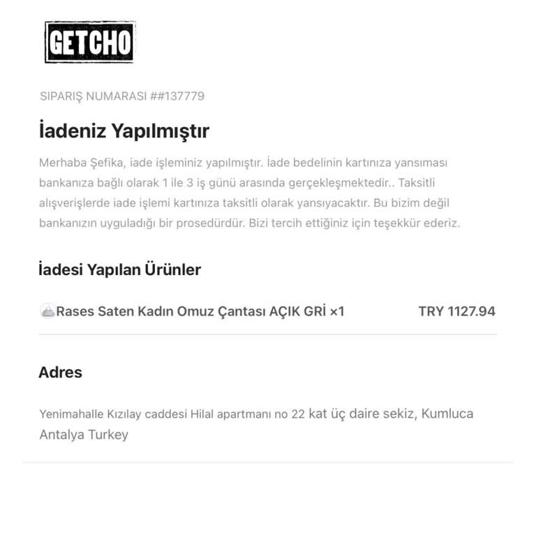 Getcho Para İadesi Gerçekleşmedi
