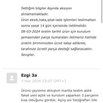 Vivense Gardırop Kısa Parça Gönderimi Mağduriyeti