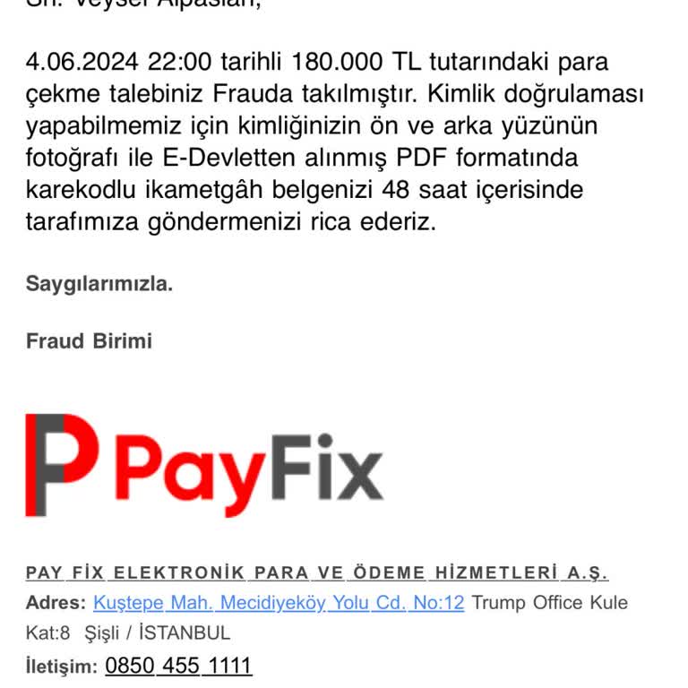 Payfix Fraud Nedeniyle Param Hesabıma Geçmedi