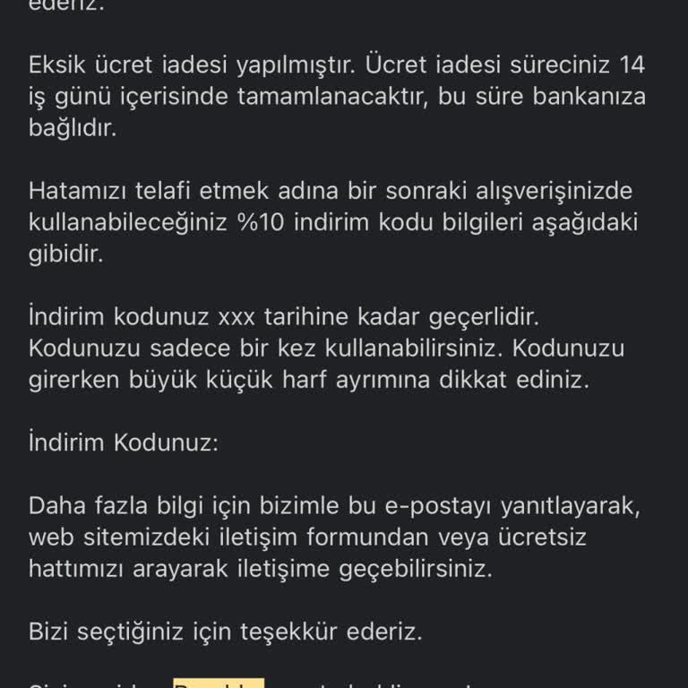 Bershka Eksik İade Ücreti