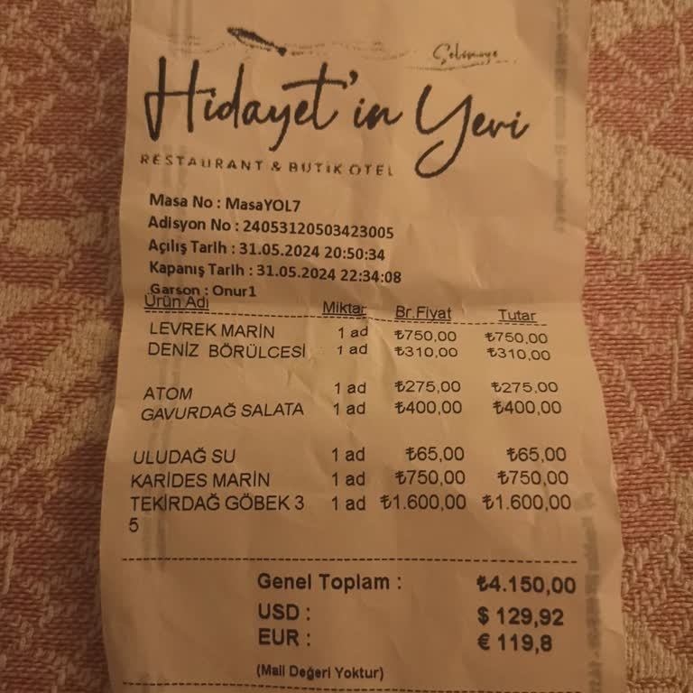 Hidayet'in Yeri Deniz Restaurant Uçuk Fiyatlar İlk Ve Son Kez Oldu.