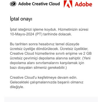 Adobe Deneme Sürümünü Vakit Dolmadan İptal Etmeme Rağmen Ücret Alındı.