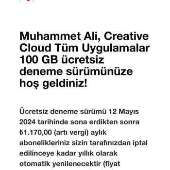 Adobe Deneme Sürümünü Vakit Dolmadan İptal Etmeme Rağmen Ücret Alındı.