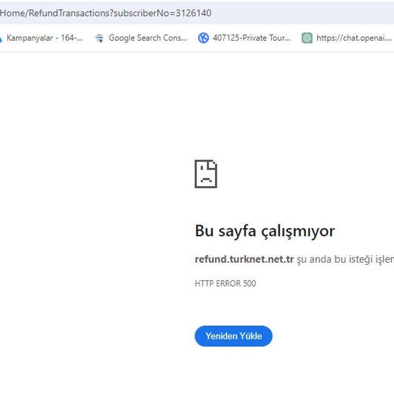 Geri İade Sayfası Çalışmayan TurkNet