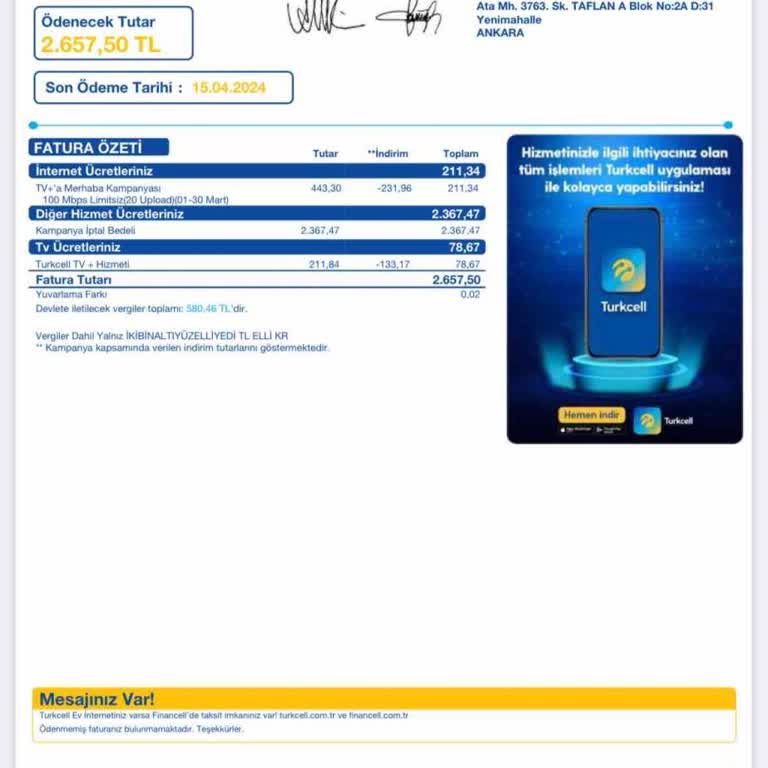 Superonline Fatura Üzerindeki Yanlış Adres Beyanı