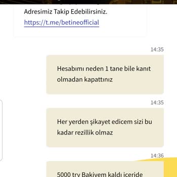 196betine.com Hesabımı Kanıtsız Şekilde Kapattı 5.000 TRY Sildi