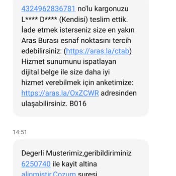 Aras Kargo Bana Teslim Edilmiş Gibi Gösterilen Kayıp Kargo