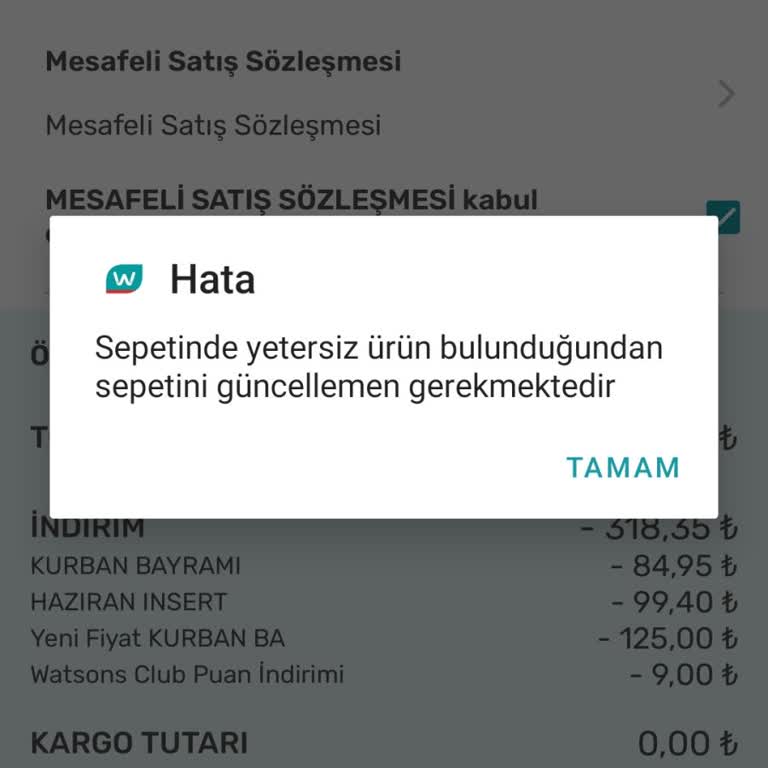 Watsons Sepette Yetersiz Ürün Hatası