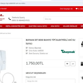 Baymak Bt 800 Banyo Tipi Ani Su Isıtıcısı