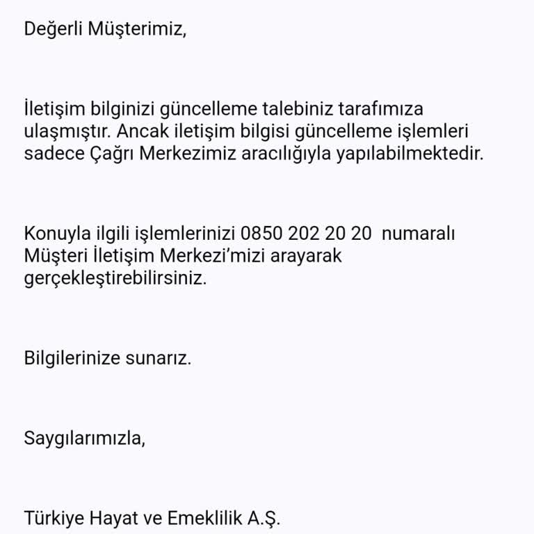 Türkiye Hayat Emeklilik Eski Telefon Numaramı Değiştiremiyorum