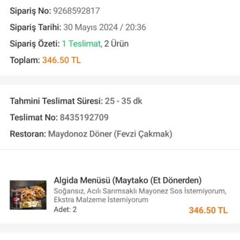 Trendyol GO Yemek Siparişim Eksik Geldi.