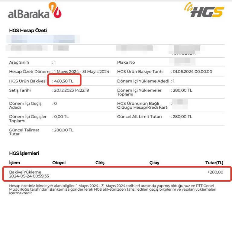 HGS Hesaplarına Re'sen Yapılan 280 Liralık Yükleme!