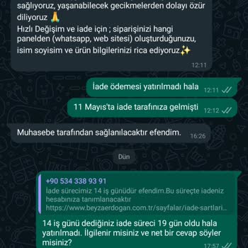 Beyza Erdoğan 2 Defa Hatalı Gönderilen Ürünün İadesi Yapılmıyor Ve Cevap Verilmiyor!