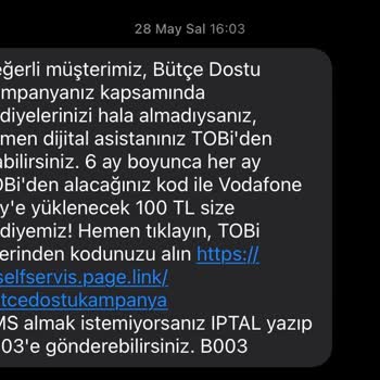Vodafone Bütçe Dostu 100 TL İade Vermiyor