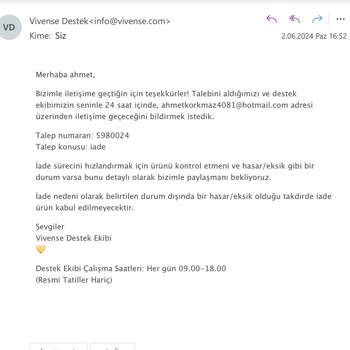 Vivense Kullanılmamış Ürünü İade Ettiğinizde %30 Kesinti Yapıyor!