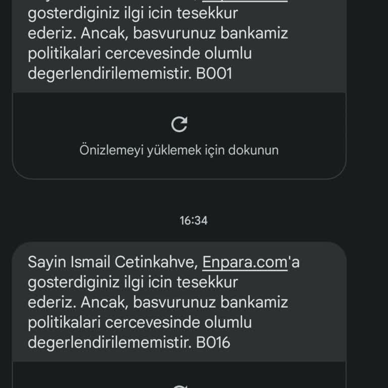 Enpara Başvurusu İncelenmeden Reddediliyor