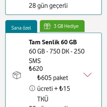 Vodafone Kolay Paket Hediye GB Gelmiyor