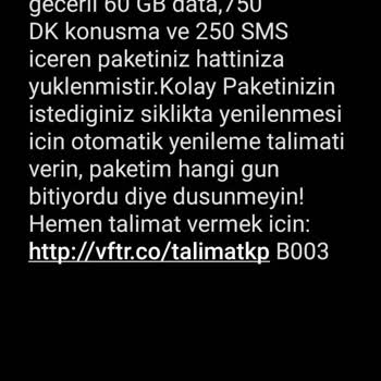Vodafone Kolay Paket Hediye GB Gelmiyor