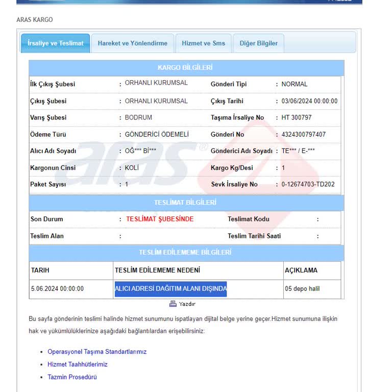 Aras Kargo Alıcı Adresi Dağıtım Alanı Dışında Saçmalığı