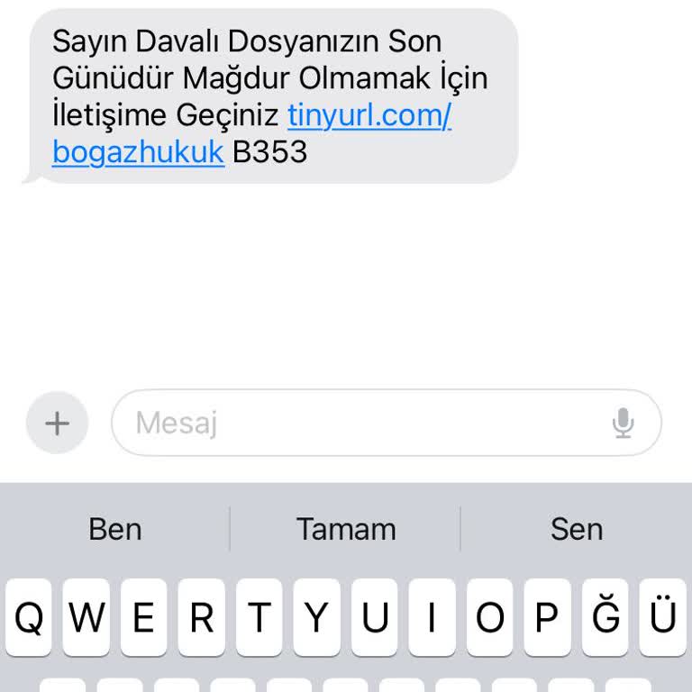H.BOGAZHK (SMS) Dava Dosyası Adıyla Mesaj Gelmesi
