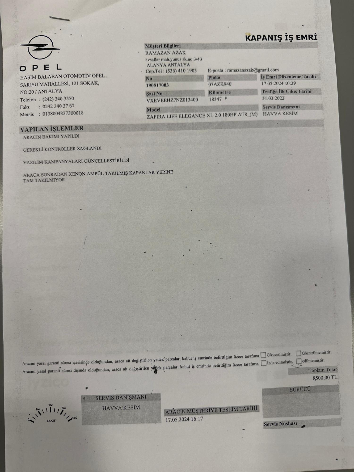 Opel Garantisi Devam Eden Aracı Servise Götürdüm, Vurdular Ve