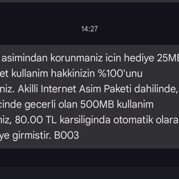 Vodafone Paket Aşım Ücreti