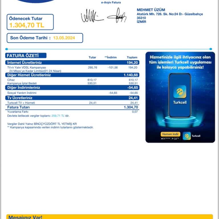 Turkcell Faturaya İtirazım Var