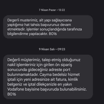 Vodafone Evde İnternet Cayma Bedeli Yansıtması.