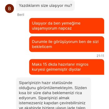 Migros Yemek Kuryenin Yemeği Getirmemesi Ve Canlı Destek Problemi