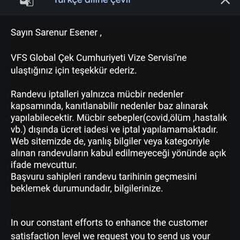 VFS Global VFS Çek Cumhuriyeti Randevumu İptal Etmiyor, Ücret İadesini Reddediyor