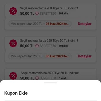 Yemeksepeti Uygulamasının Kuponu Silmesi