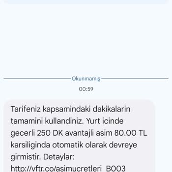 Vodafone 15 GB Uyumlu Paketine Ek Ödeme Çıkartılması