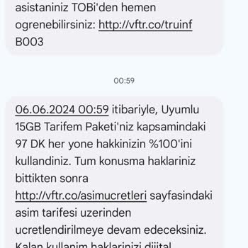Vodafone 15 GB Uyumlu Paketine Ek Ödeme Çıkartılması