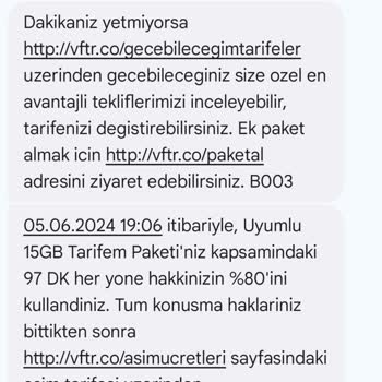 Vodafone 15 GB Uyumlu Paketine Ek Ödeme Çıkartılması