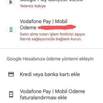 Vodafone Pay Mobil Ödemede Limit Yetersiz Ve Bir Şeyler Ters Gitti Hatası