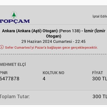 Topçam Turizm Ve Obilet İleri Tarihli Biletimi İptal Etti