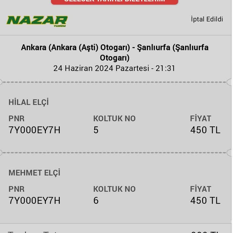 Deveci Nazar Turizm Obilet.com Ve Nazar Turizm Bilet İptali