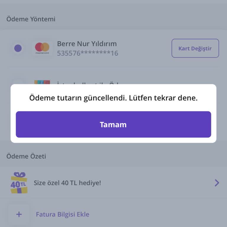 Getir Ödeme Tutarını Güncellendi Hatası